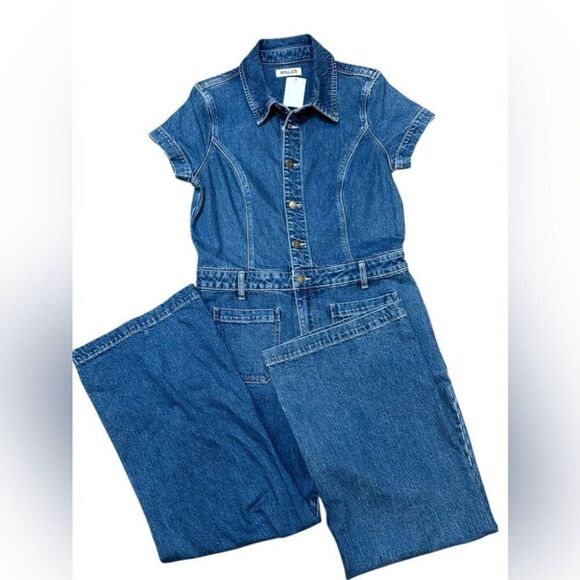 Rollas Sailor Denim Jumpsuit Women’s XL 14 NWT Wide Leg One Piece Short Sleeve - Picture 3 of 9
